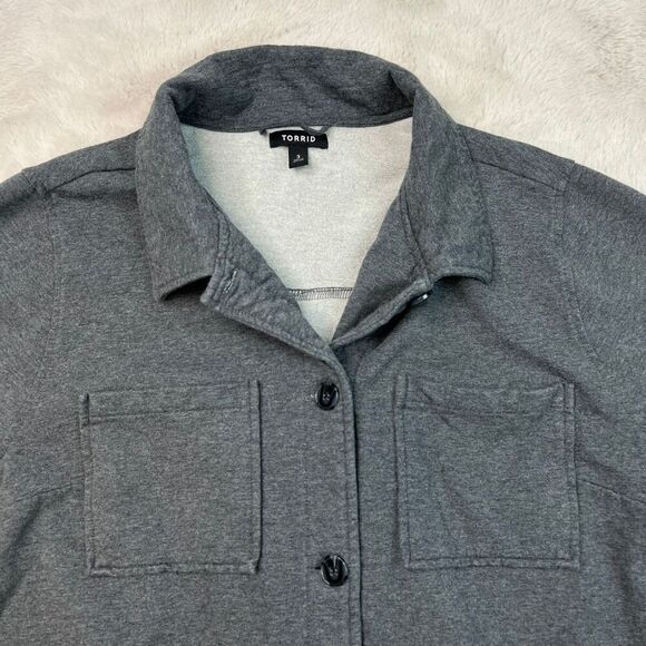 Torrid Shacket Jacket Womens Size 3 Gray Fleece Button Up Stretch Fall Pockets - Picture 3 of 9